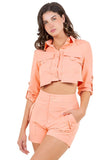 2-Piece Short Set with Button-Down Top and Cargo Front Pockets