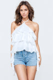 Layered Ruffled Halter Tie-Back Top