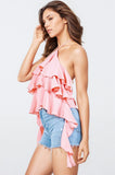 Layered Ruffled Halter Tie-Back Top