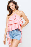 Layered Ruffled Halter Tie-Back Top