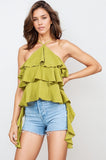 Layered Ruffled Halter Tie-Back Top