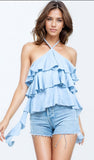 Layered Ruffled Halter Tie-Back Top