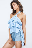 Layered Ruffled Halter Tie-Back Top