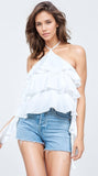 Layered Ruffled Halter Tie-Back Top