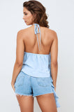 Layered Ruffled Halter Tie-Back Top