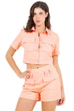 Two-Piece Short Set with Button-Down Blouse and Zip-Back Shorts