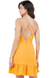 One-Shoulder Short Dress with Side Drawstrings and Ruffle Hem