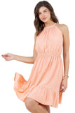 Sleeveless Halter Dress with Elastic Waist and Ruffle Hem