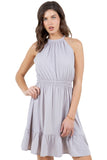 Sleeveless Halter Dress with Elastic Waist and Ruffle Hem