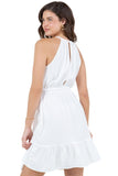 Sleeveless Halter Dress with Elastic Waist and Ruffle Hem