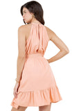 Sleeveless Halter Dress with Elastic Waist and Ruffle Hem