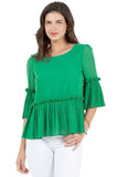 Round Neck Top with Bell Sleeves and Ruffle Hem