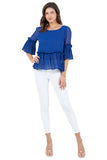 Round Neck Top with Bell Sleeves and Ruffle Hem