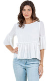 Round Neck Top with Bell Sleeves and Ruffle Hem