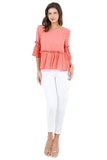 Round Neck Top with Bell Sleeves and Ruffle Hem