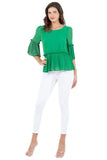 Round Neck Top with Bell Sleeves and Ruffle Hem