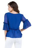 Round Neck Top with Bell Sleeves and Ruffle Hem