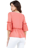 Round Neck Top with Bell Sleeves and Ruffle Hem
