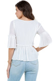 Round Neck Top with Bell Sleeves and Ruffle Hem