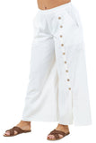 Wide Leg Pants with Side Buttons and Elastic Back
