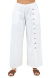 Wide Leg Pants with Side Buttons and Elastic Back