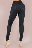 Women's Stretch Pleather Color Block Leggings with Front Zipper and Back Pockets