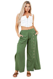 Wide Leg Pants with Side Buttons and Elastic Back