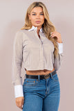 Long Sleeve Blouse with Contrasting Cuff and Collar