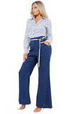 LINEN BELL BOTTOMS PANTS WITH ROPE BELT