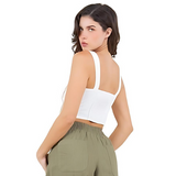 Linen Crop Top with Front Zipper, Cargo Pockets, and Elastic Back