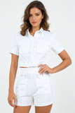 Two-Piece Short Set with Button-Down Blouse and Zip-Back Shorts
