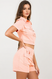 Two-Piece Short Set with Button-Down Blouse and Zip-Back Shorts