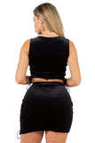 Velvet Mini Skirt Set With Lace Up Side