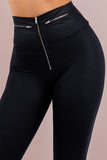 Black Stretch Leggings with Front Zipper