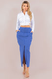 Striped Cargo Maxi Skirt with Front Slit, Side Pockets, and Front Zipper