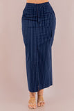 Striped Cargo Maxi Skirt with Front Slit, Side Pockets, and Front Zipper