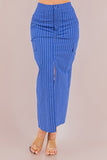 Striped Cargo Maxi Skirt with Front Slit, Side Pockets, and Front Zipper
