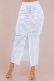 Striped Cargo Maxi Skirt with Front Slit, Side Pockets, and Front Zipper