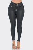 Black leggings with stylish lace-up front and practical zipper pockets
