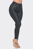 Black leggings with stylish lace-up front and practical zipper pockets