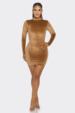 Velvet Long Sleeve Dress with High Neck and Rhinestone Embellished Open Back