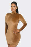Velvet Long Sleeve Dress with High Neck and Rhinestone Embellished Open Back