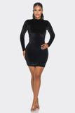 Velvet Long Sleeve Dress with High Neck and Rhinestone Embellished Open Back