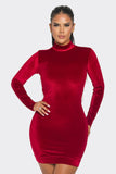 Velvet Long Sleeve Dress with High Neck and Rhinestone Embellished Open Back