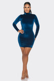 Velvet Long Sleeve Dress with High Neck and Rhinestone Embellished Open Back