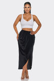 Velvet Long Skirt With Asymmetrical Slit and Elastic Waist