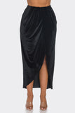 Velvet Long Skirt With Asymmetrical Slit and Elastic Waist
