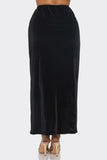 Velvet Long Skirt With Asymmetrical Slit and Elastic Waist