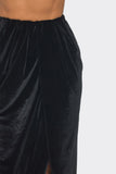 Velvet Long Skirt With Asymmetrical Slit and Elastic Waist