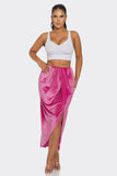 Velvet Long Skirt With Asymmetrical Slit and Elastic Waist